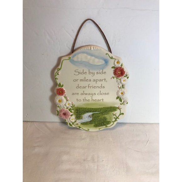 Dear friends ceramic wall hanging with flowers & flowing stream. - Picture 3 of 6